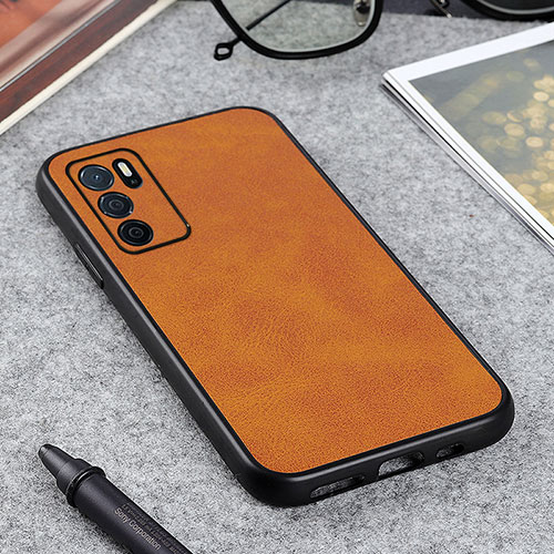 Soft Luxury Leather Snap On Case Cover B08H for Oppo A16s Brown