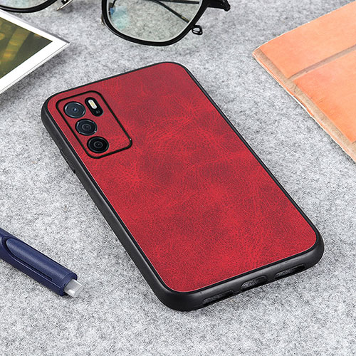 Soft Luxury Leather Snap On Case Cover B08H for Oppo A54s Red