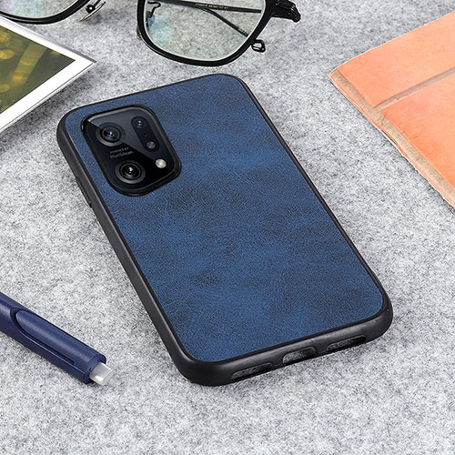 Soft Luxury Leather Snap On Case Cover B08H for Oppo Find X5 5G Blue