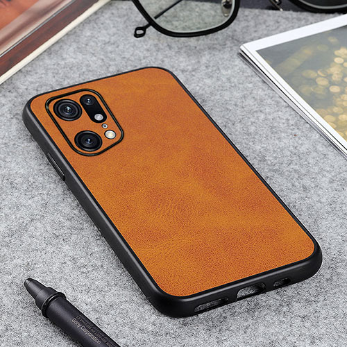 Soft Luxury Leather Snap On Case Cover B08H for Oppo Find X5 Pro 5G Brown