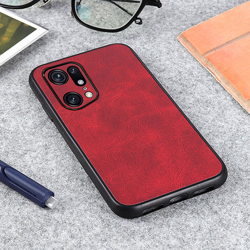 Soft Luxury Leather Snap On Case Cover B08H for Oppo Find X5 Pro 5G Red