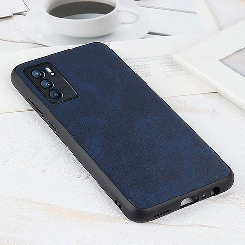 Soft Luxury Leather Snap On Case Cover B08H for Oppo Reno6 5G Blue