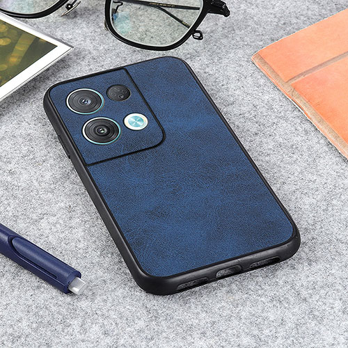 Soft Luxury Leather Snap On Case Cover B08H for Oppo Reno8 Pro 5G Blue