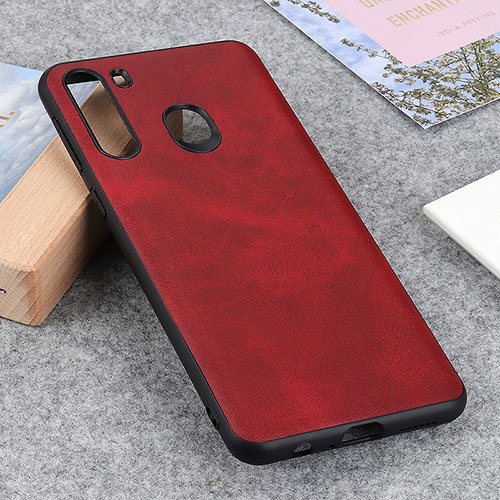 Soft Luxury Leather Snap On Case Cover B08H for Samsung Galaxy A21 Red