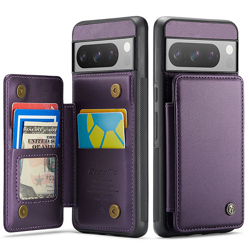 Soft Luxury Leather Snap On Case Cover C01S for Google Pixel 8 Pro 5G Purple