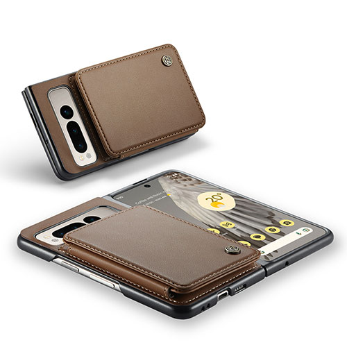 Soft Luxury Leather Snap On Case Cover C01S for Google Pixel Fold 5G Brown