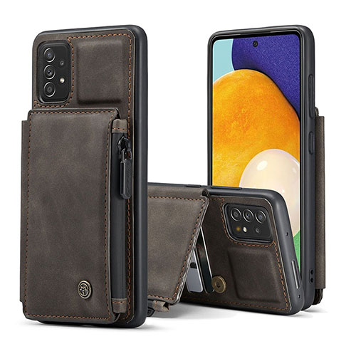 Soft Luxury Leather Snap On Case Cover C01S for Samsung Galaxy A52s 5G Brown