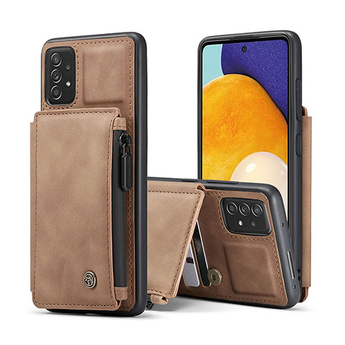 Soft Luxury Leather Snap On Case Cover C01S for Samsung Galaxy A52s 5G Light Brown