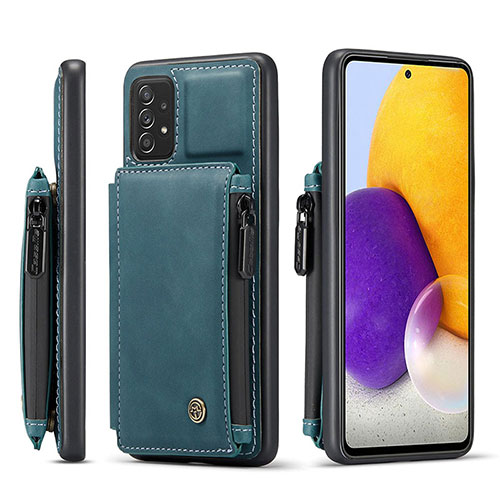 Soft Luxury Leather Snap On Case Cover C01S for Samsung Galaxy A72 4G Blue