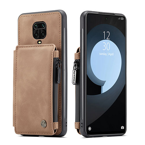 Soft Luxury Leather Snap On Case Cover C01S for Xiaomi Redmi Note 9 Pro Max Light Brown