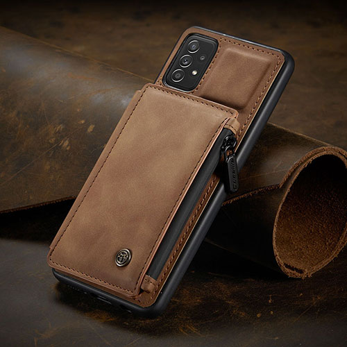 Soft Luxury Leather Snap On Case Cover C02S for Samsung Galaxy A52 4G Light Brown