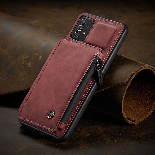 Soft Luxury Leather Snap On Case Cover C02S for Samsung Galaxy A52 4G Red