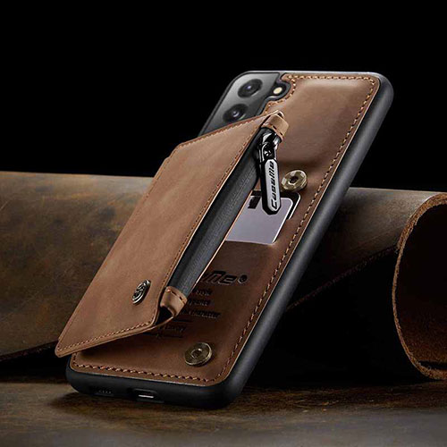 Soft Luxury Leather Snap On Case Cover C03S for Samsung Galaxy S23 Plus 5G Light Brown