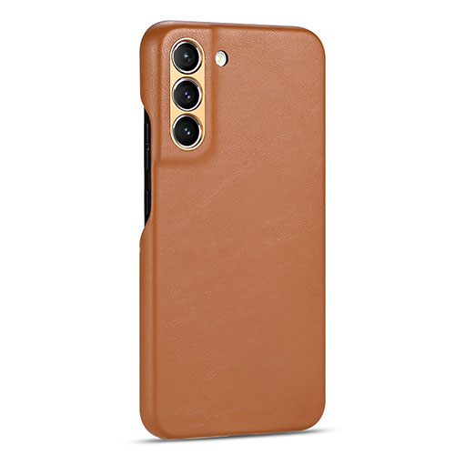 Soft Luxury Leather Snap On Case Cover C05 for Samsung Galaxy S22 Plus 5G Brown