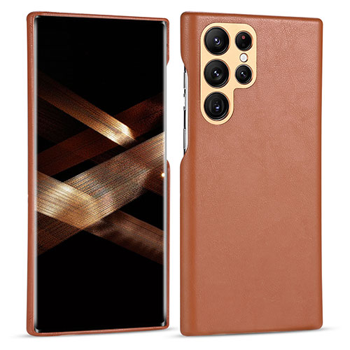 Soft Luxury Leather Snap On Case Cover C05 for Samsung Galaxy S24 Ultra 5G Brown