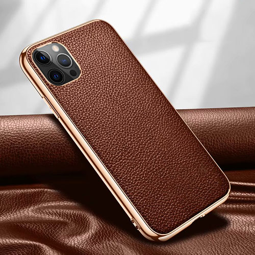 Soft Luxury Leather Snap On Case Cover for Apple iPhone 12 Pro Brown