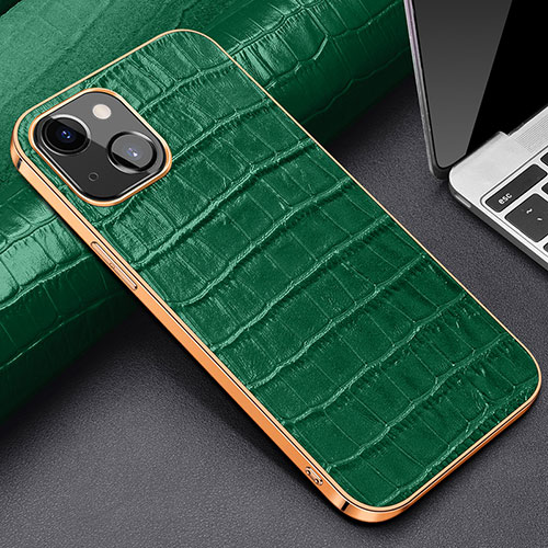 Soft Luxury Leather Snap On Case Cover for Apple iPhone 14 Green