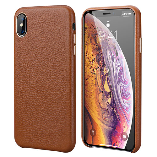 Soft Luxury Leather Snap On Case Cover for Apple iPhone XR Brown