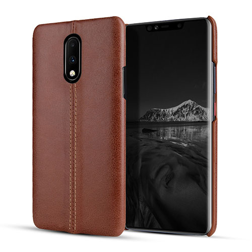 Soft Luxury Leather Snap On Case Cover for OnePlus 7 Brown