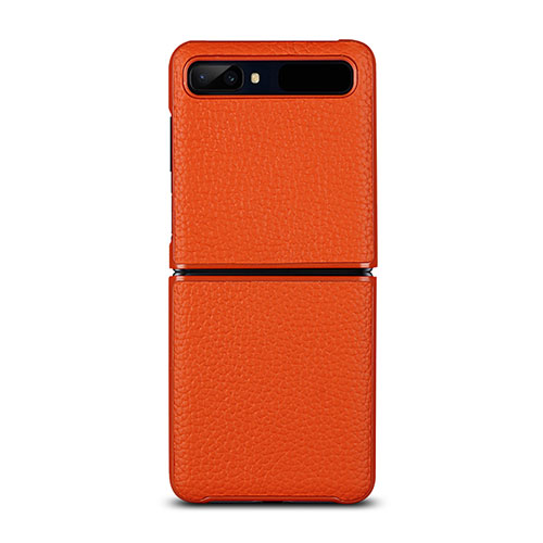 Soft Luxury Leather Snap On Case Cover for Samsung Galaxy Z Flip 5G Orange