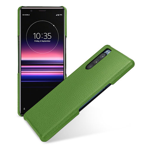 Soft Luxury Leather Snap On Case Cover for Sony Xperia 5 Green