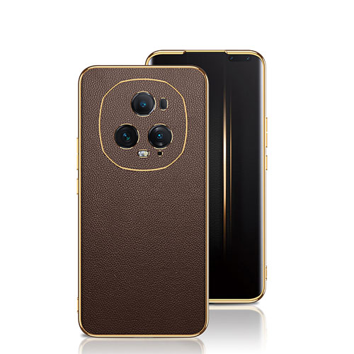 Soft Luxury Leather Snap On Case Cover GS2 for Huawei Honor Magic5 Ultimate 5G Brown