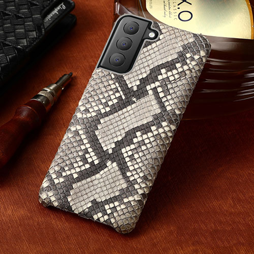 Soft Luxury Leather Snap On Case Cover HP2 for Samsung Galaxy S23 Plus 5G Gray