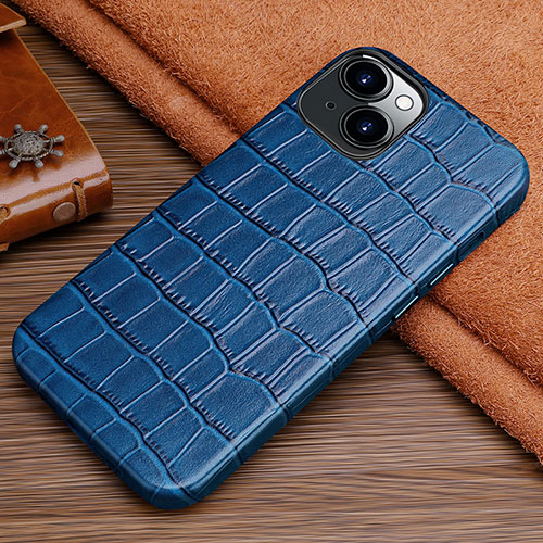 Soft Luxury Leather Snap On Case Cover L01 for Apple iPhone 15 Blue