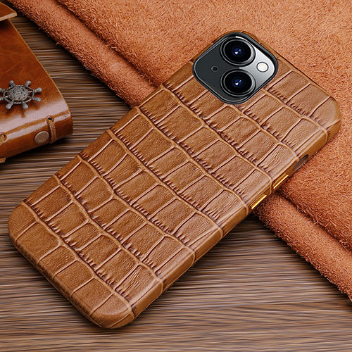 Soft Luxury Leather Snap On Case Cover L01 for Apple iPhone 15 Plus Brown