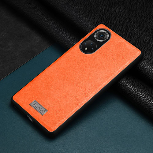 Soft Luxury Leather Snap On Case Cover LD1 for Huawei Honor 50 5G Orange