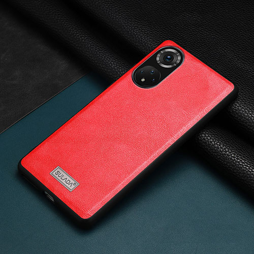 Soft Luxury Leather Snap On Case Cover LD1 for Huawei Honor 50 5G Red