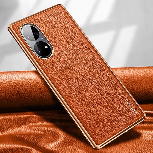 Soft Luxury Leather Snap On Case Cover LD1 for Huawei P50 Orange