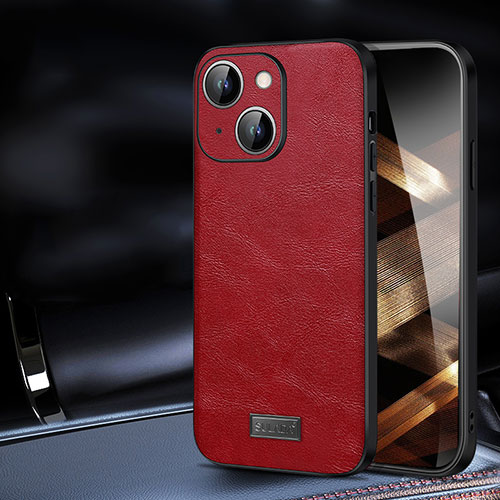 Soft Luxury Leather Snap On Case Cover LD2 for Apple iPhone 15 Plus Red