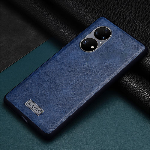 Soft Luxury Leather Snap On Case Cover LD2 for Huawei P50 Pro Blue