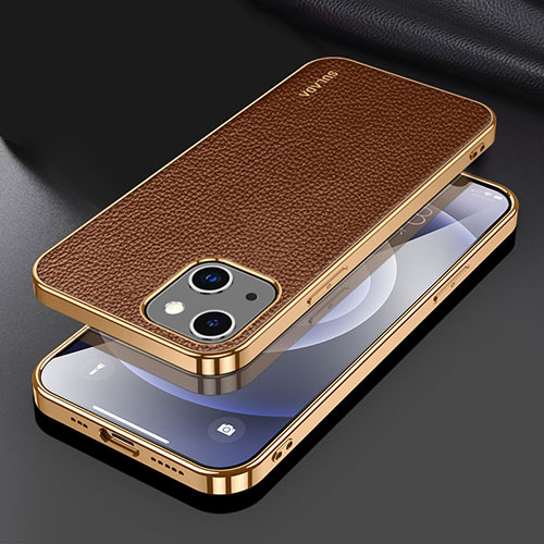 Soft Luxury Leather Snap On Case Cover LD3 for Apple iPhone 14 Brown