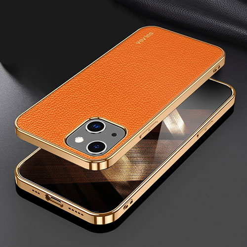 Soft Luxury Leather Snap On Case Cover LD3 for Apple iPhone 15 Plus Orange