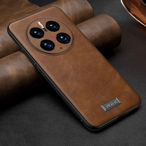 Soft Luxury Leather Snap On Case Cover LD3 for Huawei Mate 50 Pro Brown