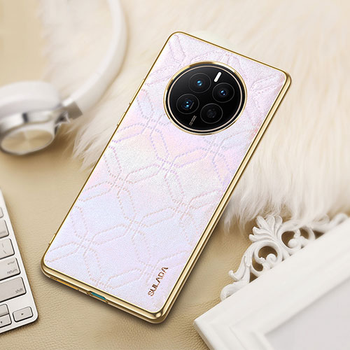 Soft Luxury Leather Snap On Case Cover LD4 for Huawei Mate 50E Silver