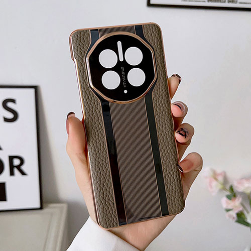 Soft Luxury Leather Snap On Case Cover LF1 for Huawei Mate 50 Pro Brown