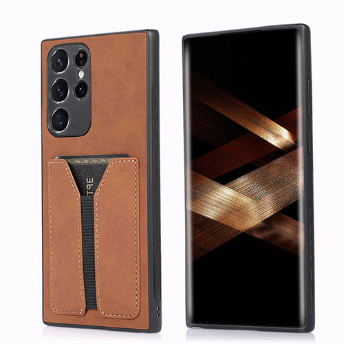 Soft Luxury Leather Snap On Case Cover M02T for Samsung Galaxy S24 Ultra 5G Brown