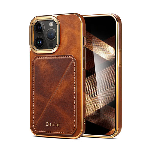 Soft Luxury Leather Snap On Case Cover MT2 for Apple iPhone 15 Pro Max Brown