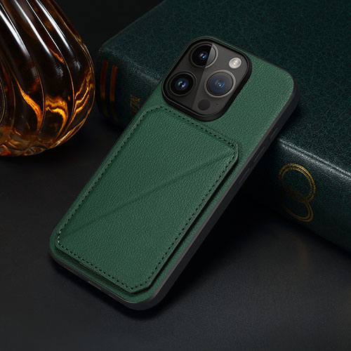 Soft Luxury Leather Snap On Case Cover MT4 for Apple iPhone 15 Pro Green