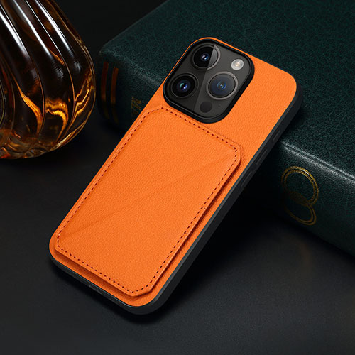 Soft Luxury Leather Snap On Case Cover MT4 for Apple iPhone 15 Pro Max Orange