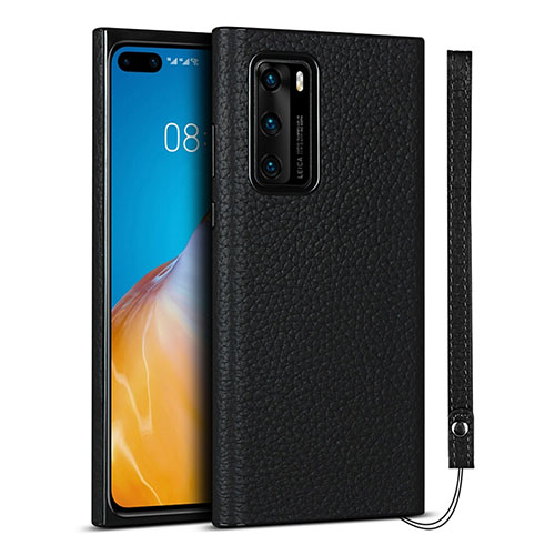 Soft Luxury Leather Snap On Case Cover N02 for Huawei P40 Black