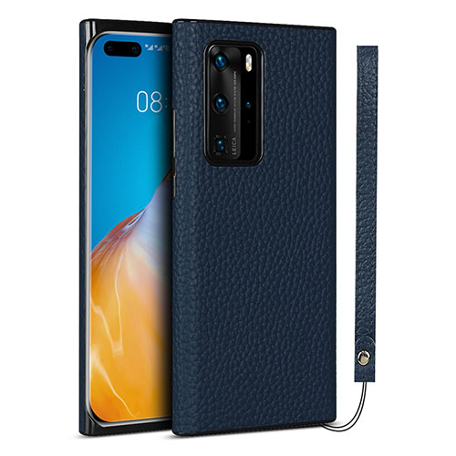 Soft Luxury Leather Snap On Case Cover N02 for Huawei P40 Pro Blue