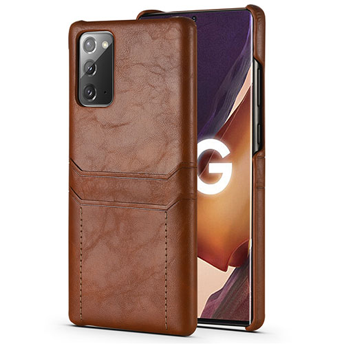 Soft Luxury Leather Snap On Case Cover N02 for Samsung Galaxy Note 20 5G Light Brown