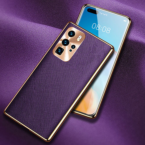 Soft Luxury Leather Snap On Case Cover N03 for Huawei P40 Pro Purple