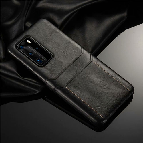 Soft Luxury Leather Snap On Case Cover N06 for Huawei P40 Pro Black