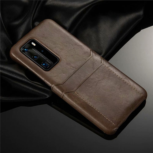 Soft Luxury Leather Snap On Case Cover N06 for Huawei P40 Pro Brown