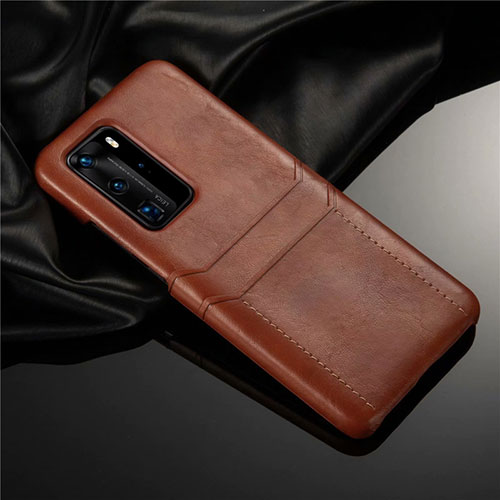 Soft Luxury Leather Snap On Case Cover N06 for Huawei P40 Pro Light Brown